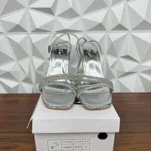 Mixx Shuz Silver Rhinestone Slingback Platform Heels